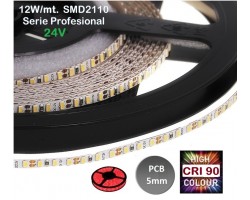 Tira LED 5 mts Flexible 24V 60W Estercha (4mm) 1330 Led SMD 2110 IP20 Rojo, Serie Profesional IRC >90